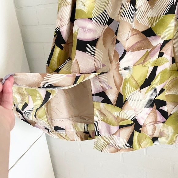 Vintage Midi Skirt Geometric print Lime green Lavender Tan Black Sz 16 - Picture 7 of 8